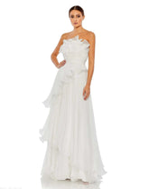 Pleated Tiered Ruffled Strapless Gown